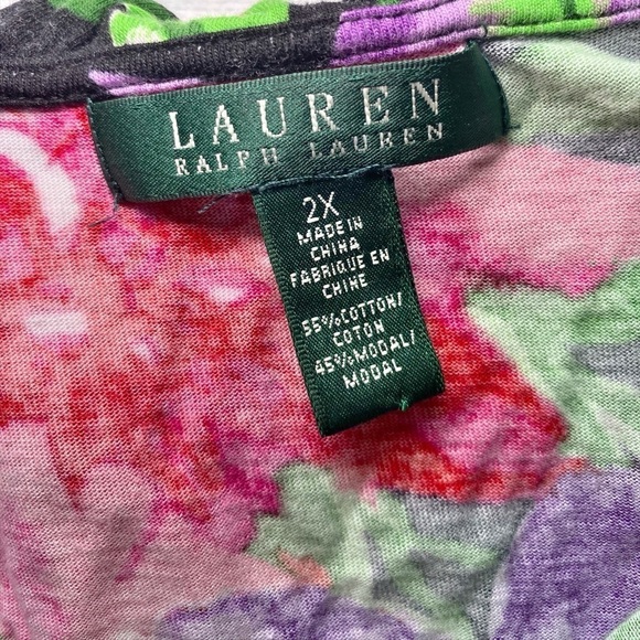 Lauren Ralph Lauren Black with Purple & Red Floral V-Neck Quarter Sleeve Top - Picture 7 of 12